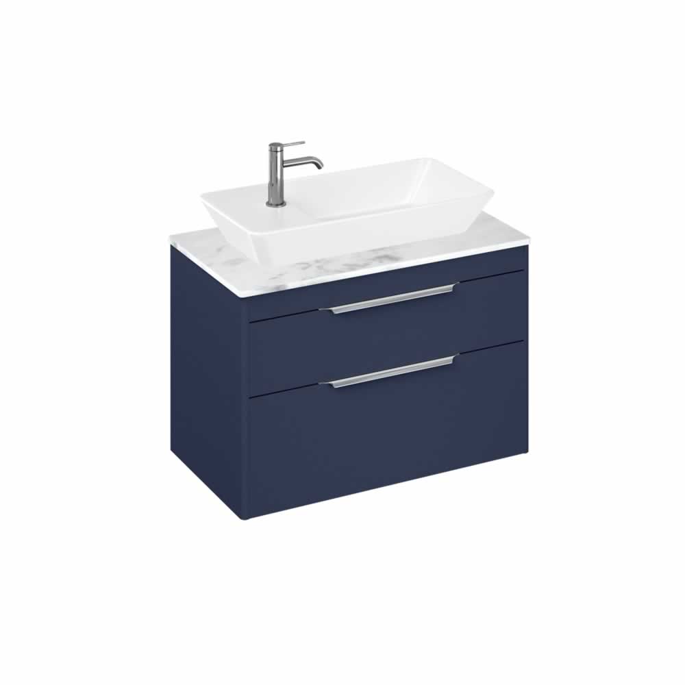 Shoreditch 85cm double drawer Matt Blue with Carrara White Worktop and Yacht Countertop Basin